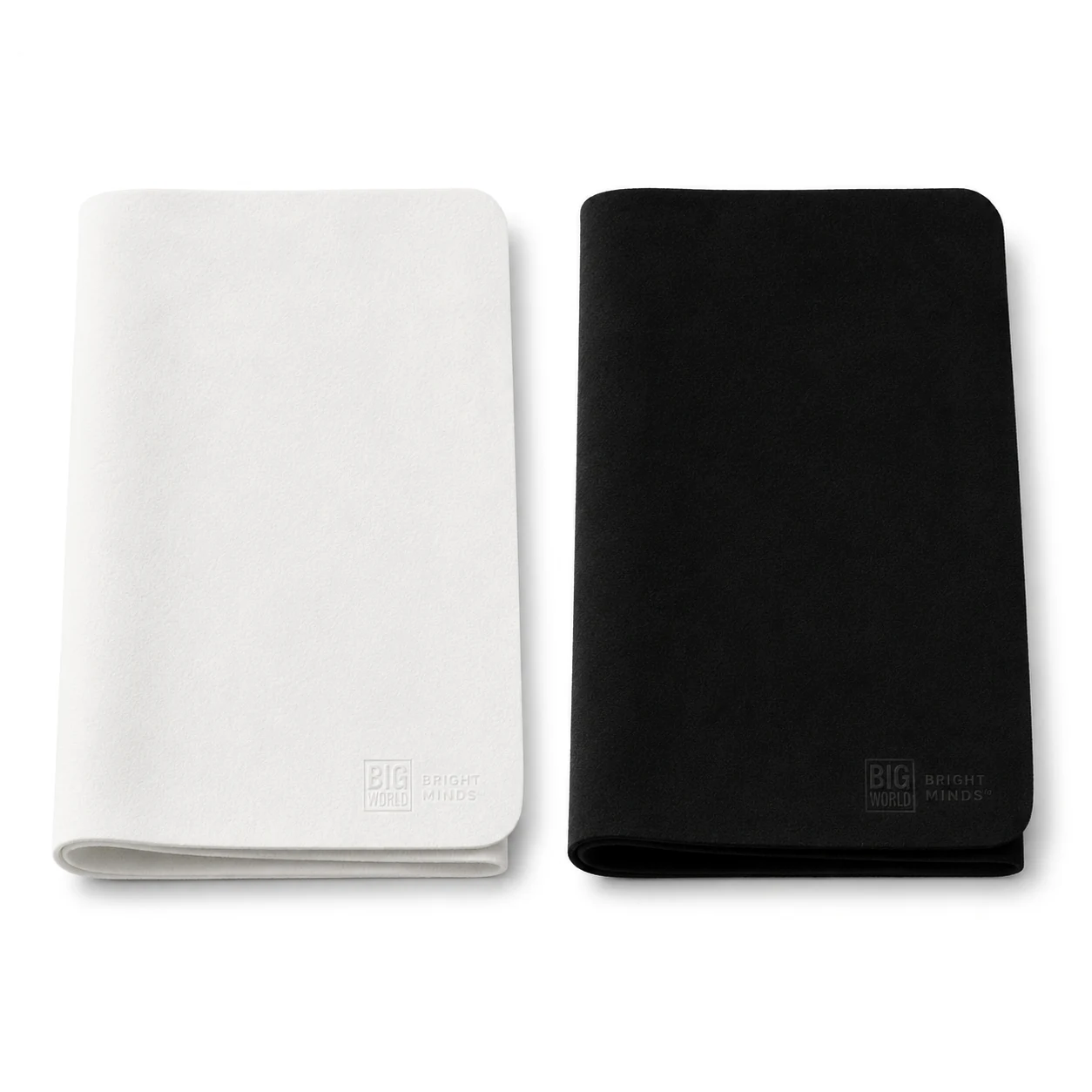 Neatly folded black and white microfiber cloths