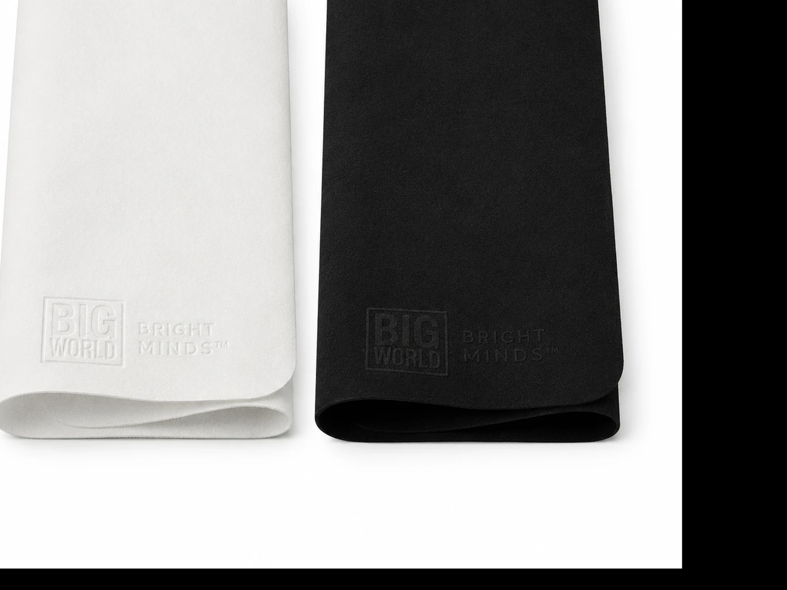 Black and white microfiber cloths shown side by side