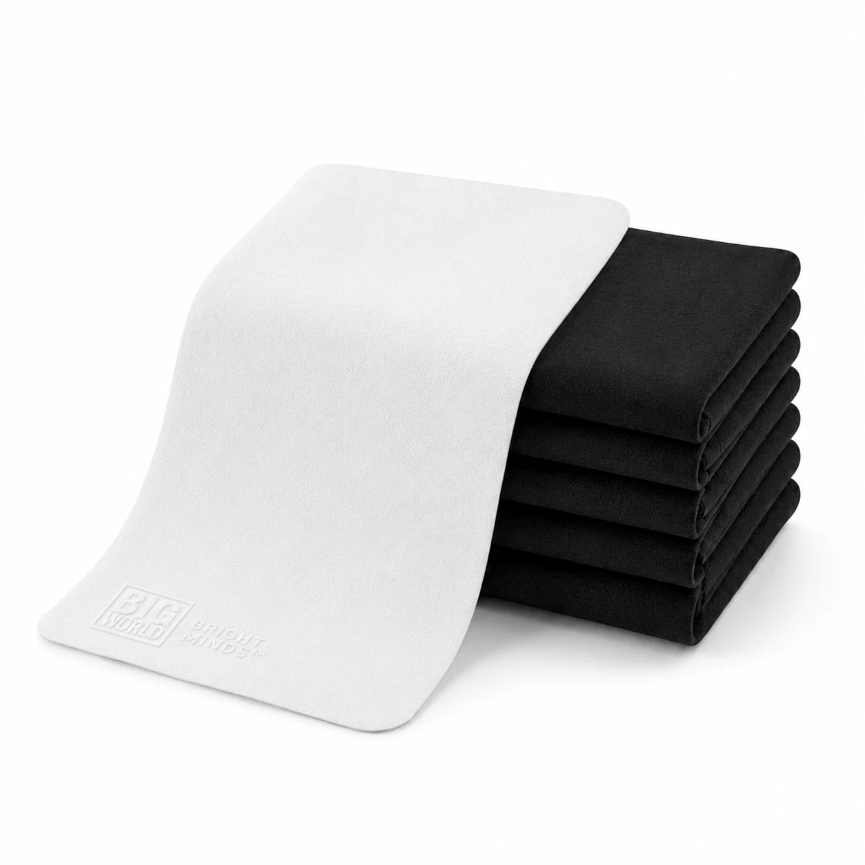 Six black microfiber cloths with one white bonus cloth