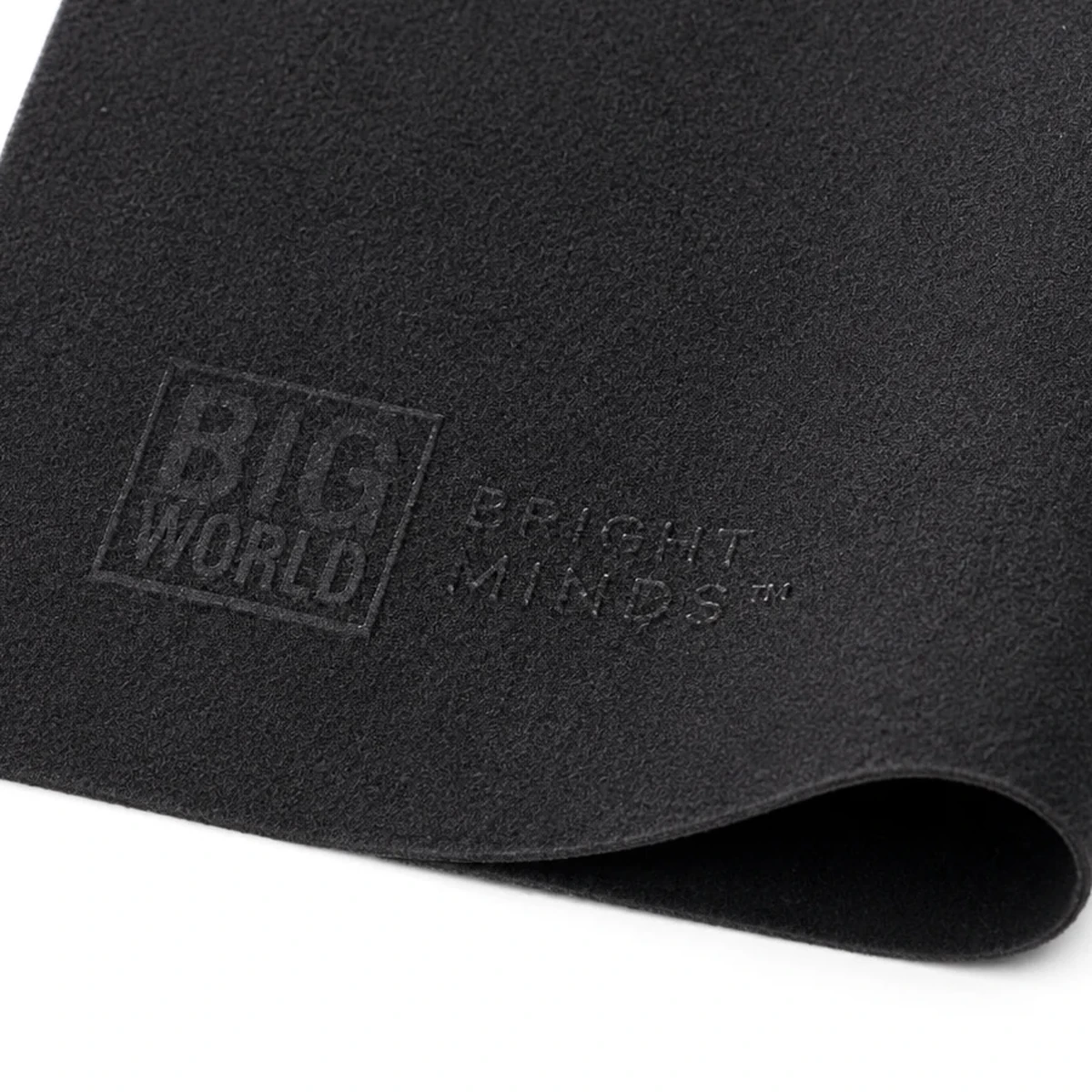 Closer view of embossed logo on microfiber cloth